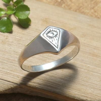 New Pyramid,'High-Polished Pyramid-Shaped Sterling Silver Signet Ring'