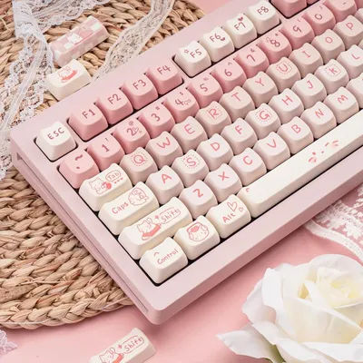 Pink Kitten, Girl MAO Keycap PBT 134 Keys, Customized for 60/84/98/108 Mechanical Keyboard
