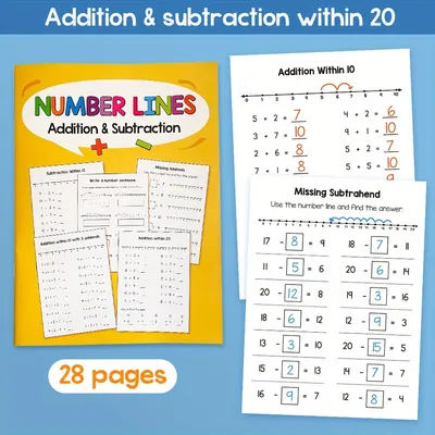 Addition & Subtraction Within 20 Workbook Number Line Practice Book for Math Manipulative Game Resource Math Workbook