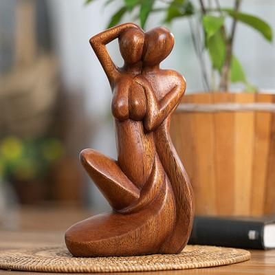 'Semi-Abstract Hand-Carved Romantic Suar Wood Sculpture'