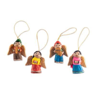 Sweet Angels,'Set of Four Handcrafted Ceramic Angel Ornaments from Peru'