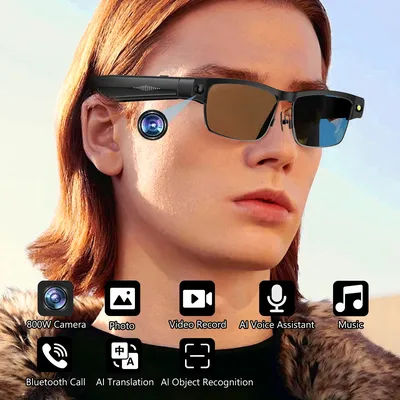 Smart Glasses with HD Camera 1200P Anti-shake Video Record Real-time Translation Object Recognition Bluetooth Call Smart Glasses