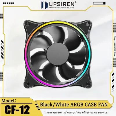 UPSIREN CF-12 Chassis Fan 12cm 5V 3PIN ARGB PWM High Performance Low Noise High Volume Fan Black and White Heat Dissipation Fan