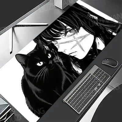 Noir et blanc anime fille chat tapis de souris XXL tapis de souris de jeu grand Gamer Mause tapis PC bureau tapis ordinateur bureau Long tapis de souris