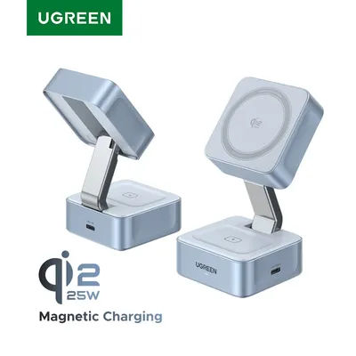 UGREEN Qi2 25W support de chargeur sans fil magnétique 2 en 1 support de charge rapide chargeur Magsafe pour iPhone 16 17/AirPods