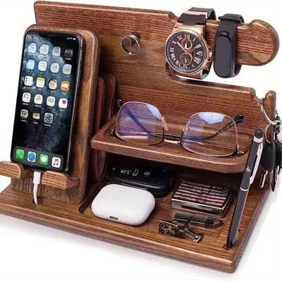 Solid Wood Office Desktop Charging Stand, Wooden Phone Storage Rack, Multi-purpose Entrance Storage Rack for Watches and Glasses
