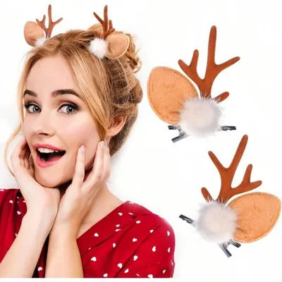 2pcs Christmas Reindeer Antlers Hair Clips Cute Deer Antlers Headbands Deer Ears Hairpins Christmas Hair Accessories