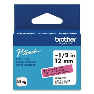 Brother P-Touch Genuine P-Touch BTAG Label Tapes, 0.47" x 13.1 ft, Black on Pink (BRTBTAGP31)