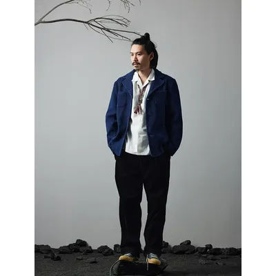 New Spring And Autumn Indigo Jacket Handmade Plant Indigo Jacket Casual Suit Jacket Retro French Workwear