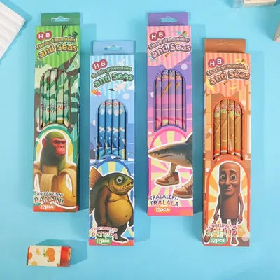 12pcs AI Shan Hai Jing Series HB Pencils with Erasers Student Pencils Wooden Stick Human Fusion and Strange Pencils