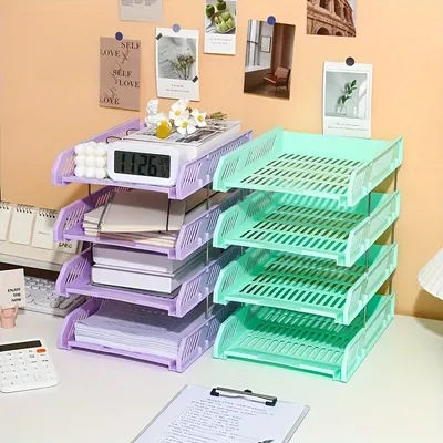 Thickened File Holder, File Tray,Four-layer Plastic Horizontal File Frame, File Organizing Data Storage Rack, Folder Storage Box
