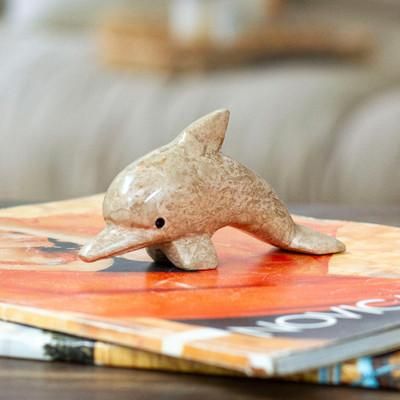 Earth Fins,'Hand-Carved Dolphin-Shaped Earthy-Toned Marble Figurine'