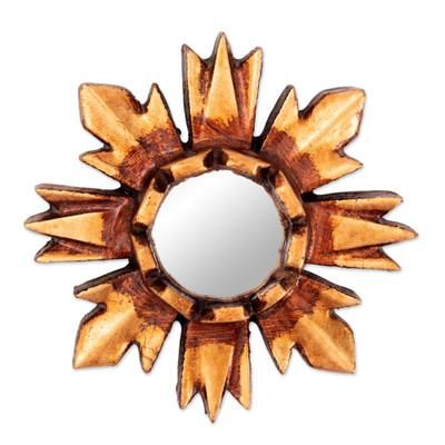 Mystic Sun,'Sun-Themed Bronze-Gilded Small Mirrored Wood Wall Accent'