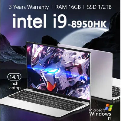 2025 Portable Gaming Laptop Computer PC Intel Core i9 8950HK Windows 11 Por 14.1" Notebook 16GB RAM 1TB 2TB SSD Office games