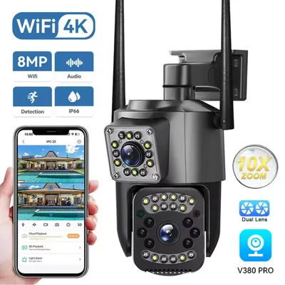 CCTV Security Protection 4K 8MP Dual Lens WiFi IP Camera Night Vision Ai Human Detect PTZ Outdoor Video Wireless Camara