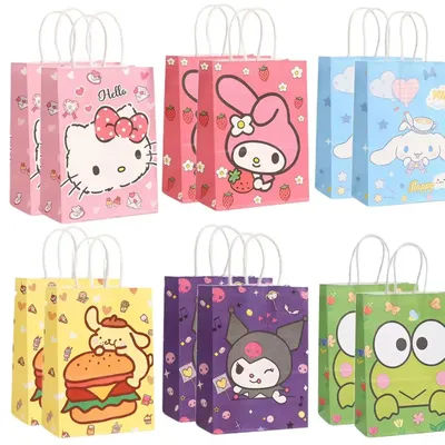 2/4/6/12/20pcs Sanrio Series Kuromi 21x15x8cm Kraft Paper Bag Anime Cartoon Print Children Party Supplies Candy Gift Bag Handbag