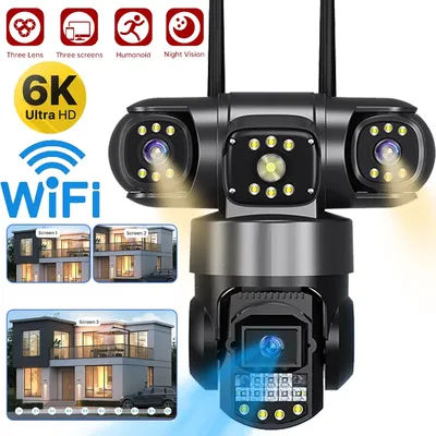 Wifi Surveillance Camera Three Lens Three Screen Outdoor Waterproof 12MP Wireless Video Monitor Night Vision Security Protection