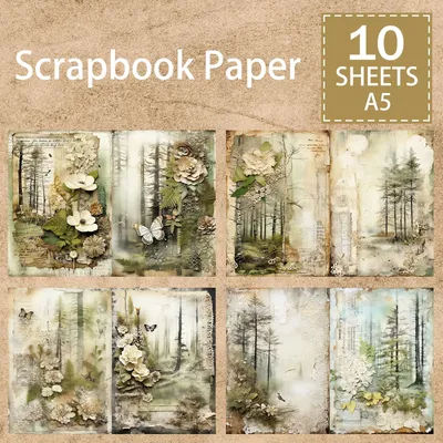 10 Sheets A5 Size Fresh Plants And Flowers Background Vintage Grunge Journal Planning Scrapbooking