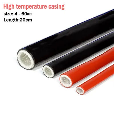 Tuyau de boîtier ignifuge résistant aux hautes températures rouge/noir, Tube en fibre de verre de Silicone, isolation épaisse L: 20cm (échantillon)
