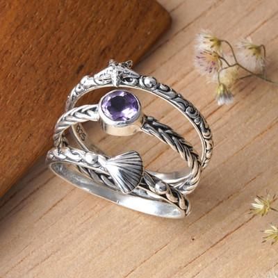 'Amethyst Solitaire Ring and Silver Band Rings 3 Piece-Set'