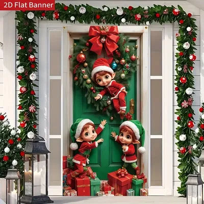 Couverture de porte de décoration de noël, bannière de photographie de porte joyeux noël, vacances d'hiver, maison, cuisine, fournitures d'extérieur
