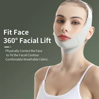 V-Lift Face Mask with Breathable Fabric, Anti-Aging Face Sculpting Band for Double Chin Reduction, Reusable Facial Lifting Strap