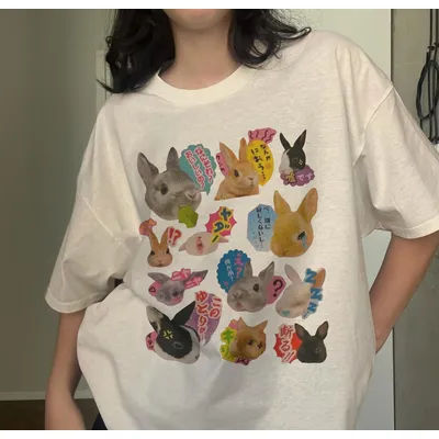 Bunny 90s Harajuku Shirt Japanese Bunny 90s Graphic Tee Shirt Trendy Y2K Vintage T-Shirt Kawaii Rabbit Y2K TShirt Coquette Top