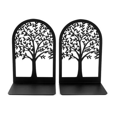 2pcs Black Tree of Life Desktop Book Ends Office Desktop Home Bookend Gift for Book Loves Office Desktop Iron Book rack