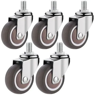 4PCS 1.5" / 2" Wheel Threaded Stem Swivel Casters No Noise TPE Rubber Furniture Castor M8 Brakes Replacement Castors