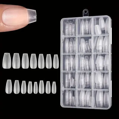 Faux ongles en forme d'amande, 330 autocollants en gel, pré-façonnés, couverture complète, en acrylique transparent, extensions d'ongles 15 TAN15, mise à niveau 256, sans lime, en boîte