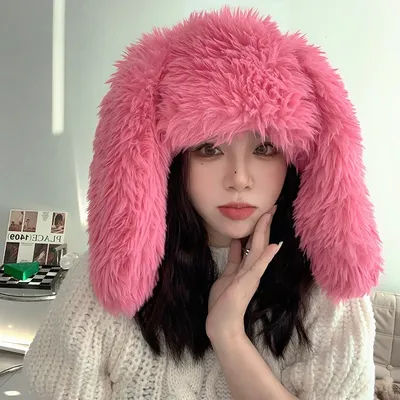 Chapeaux en peluche oreilles de lapin Y2k pour filles, bonnet d'hiver mignon, pull pour femmes, Lolita, épais, chaud, drôle, fête, photographie, chapeaux polaires