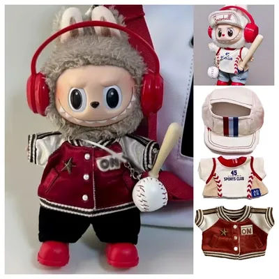 For V1-3 Labubus Doll Clothes Outfit Baseball Uniform Baseball Bat Set Dolls Accessories Sitting Party Changing Dress Game Toys