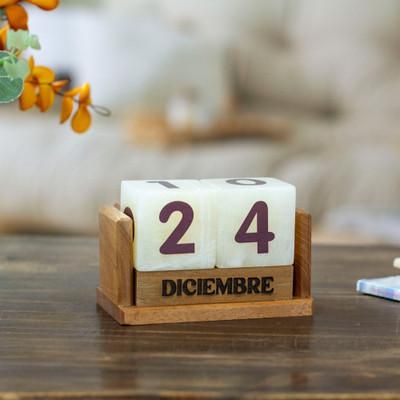 Neverending Time,'Marble Tile Cedarwood and Pinewood Perpetual Desk Calendar'