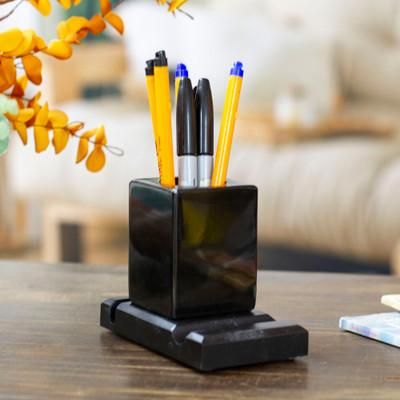 Essentials in Place,'Handcrafted Marble Pencil Phone and Card Holder in Black'