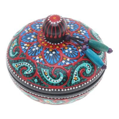 Floral Marvel in Green,'Traditional Thai Mango Wood Decorative Box in Red and Green'