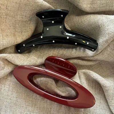 2Pc Vintage Polka Dot Red Geometric Ellipse Hair Claw Clip Women Girl Elegant Hair Ponytail Clip Clamp Headwear Hair Accessories