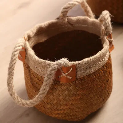 Panier bohème en jonc de mer tissé à la main, panier en osier, organisateur de rangement de pots de fleurs, décoration de maison et Vase Boho pour fleurs séchées