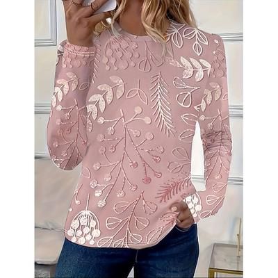 Per donna Maglietta Floreale Grafico Piante Vintage Moda Elegante Manica Lunga Girocollo Top Regolari Quotidiano Weekend Stampato Rosa Primavera Autunno Inverno