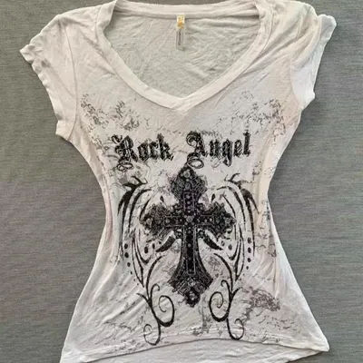 Américain rétro sous-culture croix impression T-shirts Harajuku mince à manches courtes t-shirt Punk haute rue Hottie T-shirts femmes Chic haut
