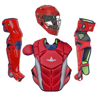 All Star MVP-Pro NOCSAE Certified Intermediate Baseball Catcher's Set Scarlet/Navy