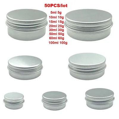 50Pcs 5g 10g 15g 20g 30g 40g 50g 100g Aluminum Jar 5ml 10ml 15ml 20ml 30ml 40g 50ml Empty Cosmetic Metal aluminum Tin Containers