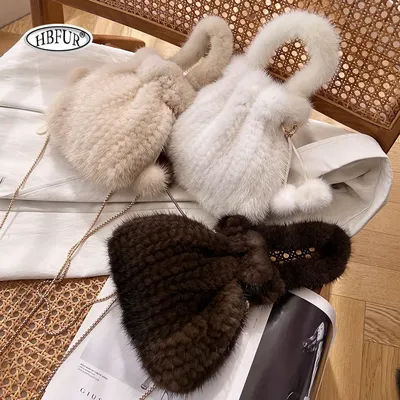 Ladies Real Mink Fur Bag Crossbody Bags For Women Phone Bag Lady Shoulder Bags Real Fur Bag Female Messenger Bag Winter Handbag
