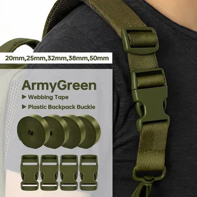 1/2/3/4/5Sets ArmyGreen Bag Strap Repair Fastener 20/25/32/38mm Nylon Webbing Plastic Release Buckles Belt Binding Hasp Buckle