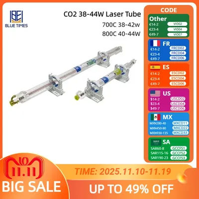 Bluetimes Medical CO₂ Laser Tube 38-44W Glass Tube Length700/800mm Diameter 50mm Service Life 1000-5000 Hours Tube laser à CO₂