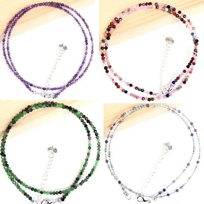 Natural 2-3MM Necklace Bracelet Tiny Faceted beads Round Crytsal Quartz Agates Choker for Women Summer Beach Jewelry Gift