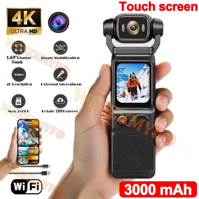 4K Handheld action camera 1.69“ touchscreen,4K Pocket camera Video recording camera, Rechargeable 1000mah/3000mAh, holiday gift