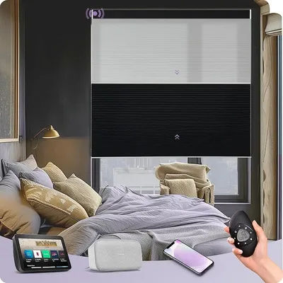 Day And Night Double Cell Waterproof Fabric App Alexa Voice Smart Control Automatic Honeycomb Cellular Blinds For Living Room