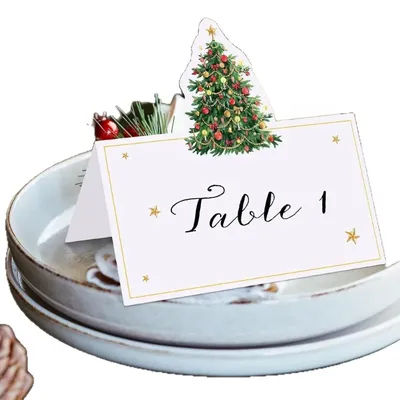 10/25/50pcs Christmas Tree Pattern Birthday Christmas Party Sign in Classmate Dinner Seating Number Table Card Name Place Card