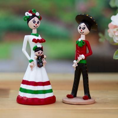 'Mexican-Inspired 2-Piece Hand-Painted Couple Sculpture Set'
