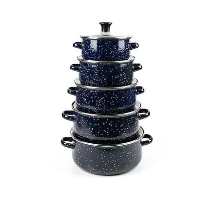 Set di 5 pentole smaltate, set di padelle con coperchio, pentola in ceramica, pentola per stufati a fondo piatto per zuppe e conserve